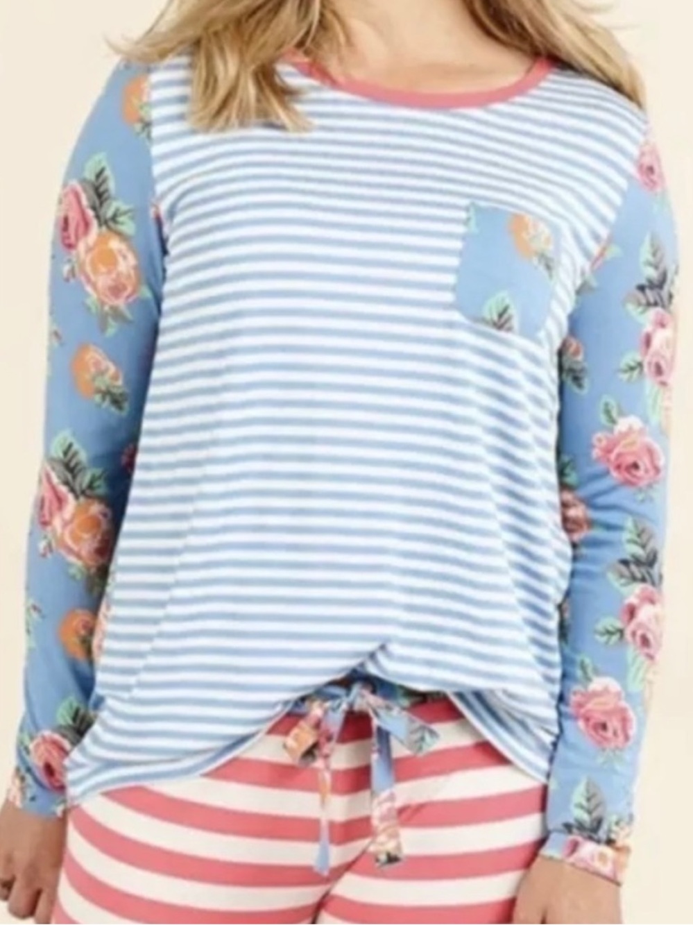 Matilda Jane Striped Blue Floral Sleeve Long-Sleeve Top